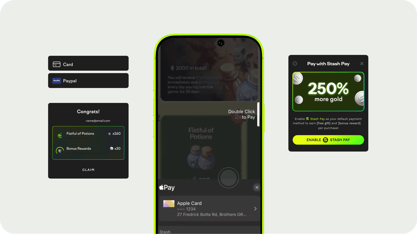 Stash Pay checkout highlights in light mode