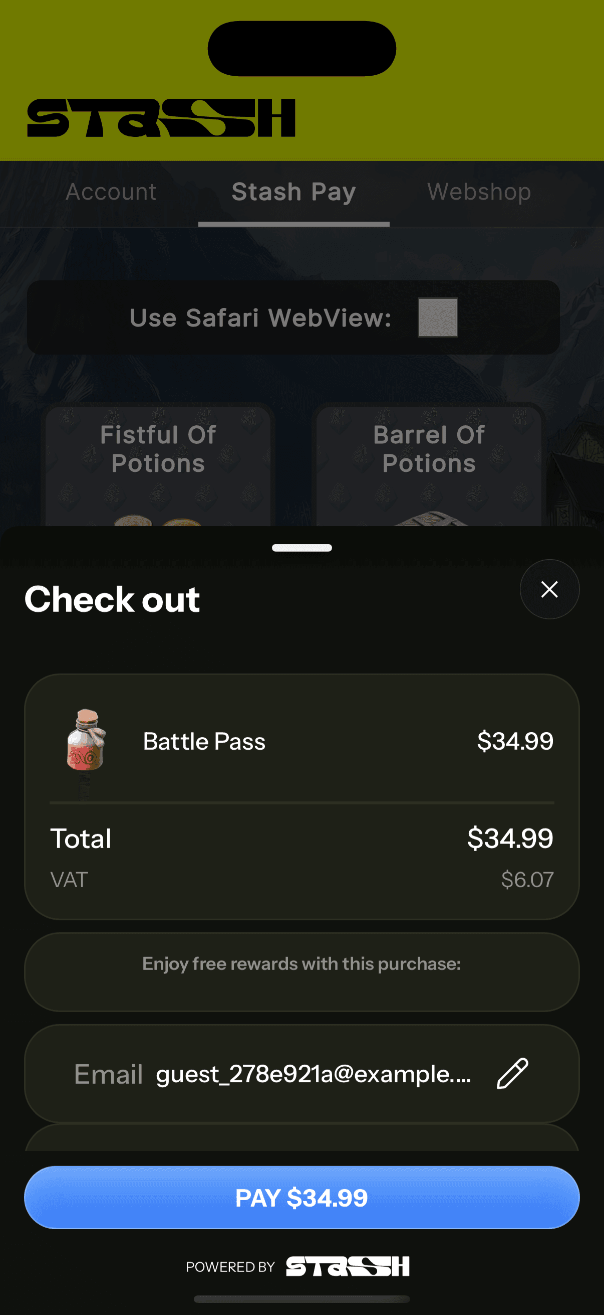 Stash Pay In-App Purchase