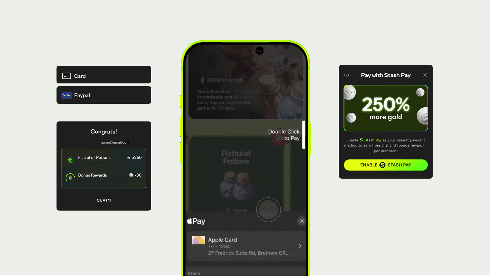 Stash Pay checkout highlights in light mode