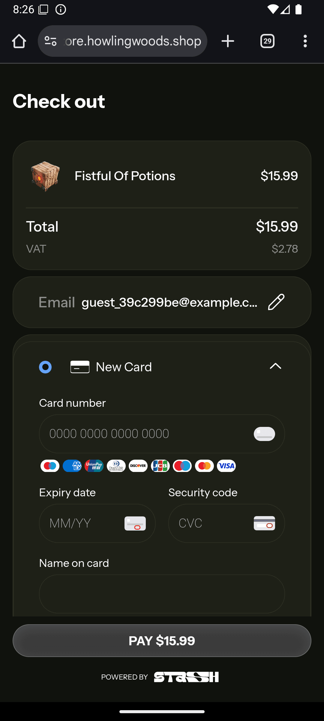 Stash Pay in Chrome Custom Tabs on Android