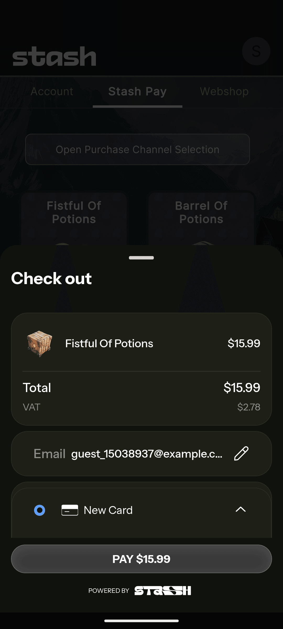 Stash Pay dialog on Android